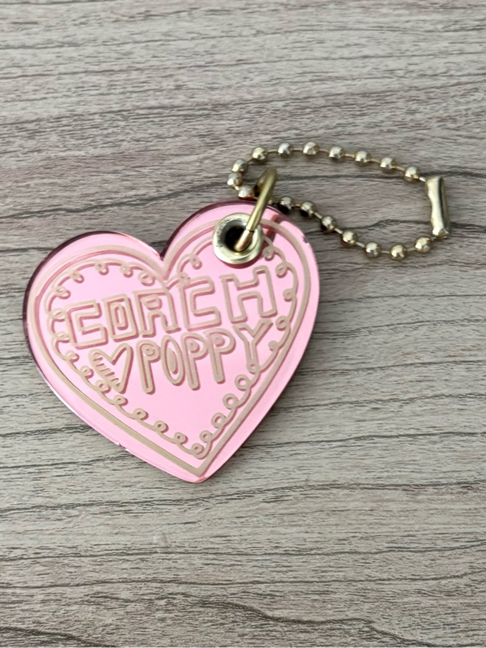 Coach Pink Heart Poppy Key Charm bag charm FOB Gold-Tone Chain - Picture 3 of 6